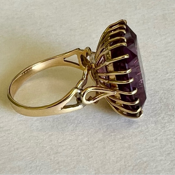 Solid Gold Created Alexandrite Ring - Picture 3 of 11